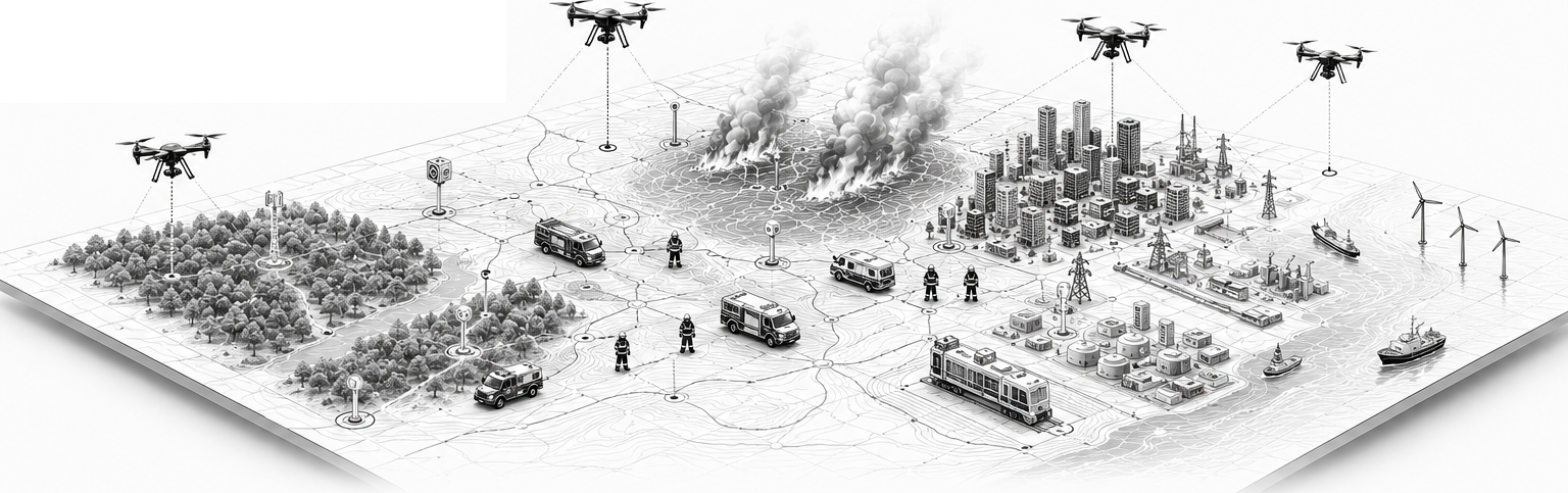 Mosaic live digital twin — sensor fusion across wildfire, urban, industrial and maritime environments